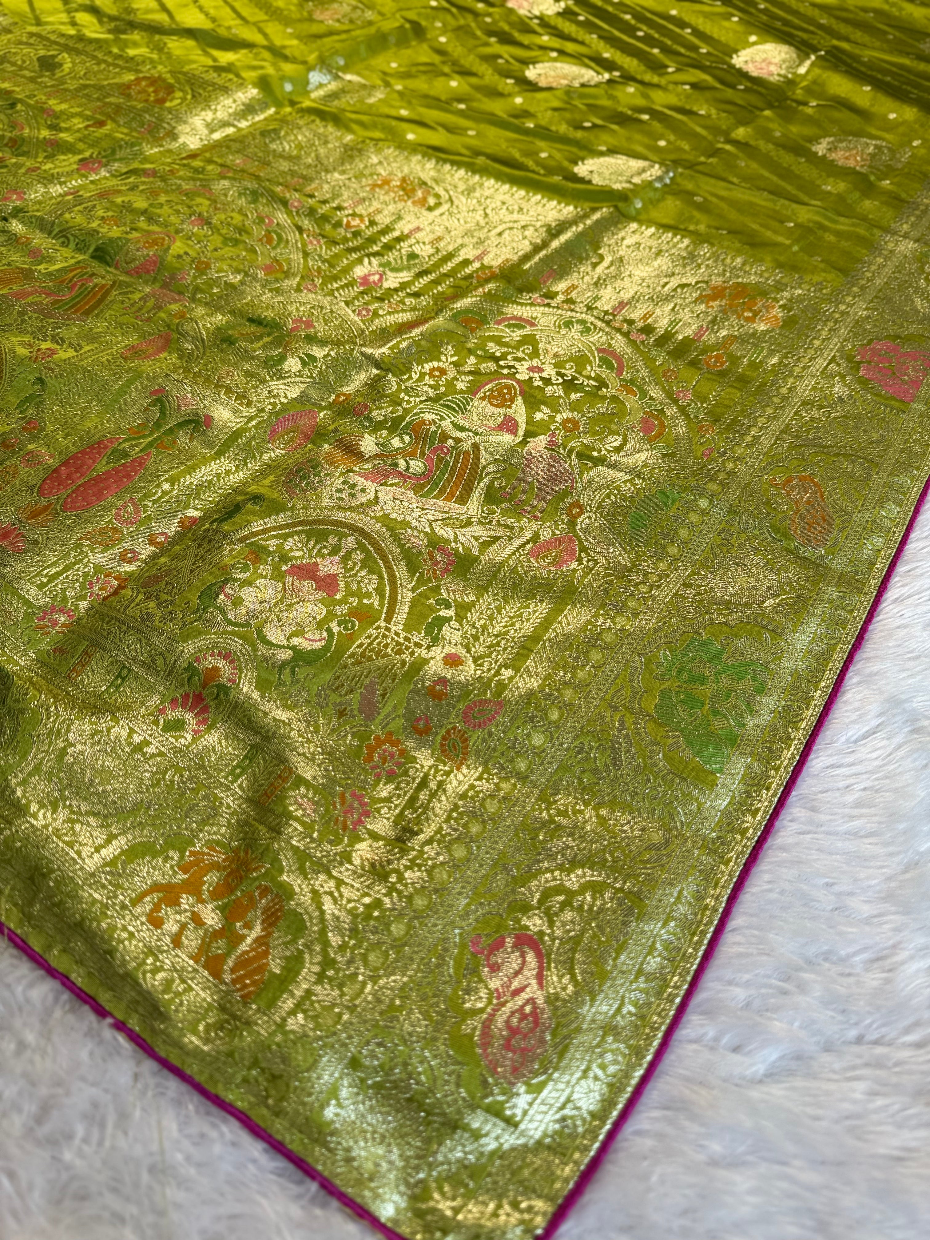Ethnic Queen Designer Mahendi  Saree with Rich Pallu and Classic Cultural Grace