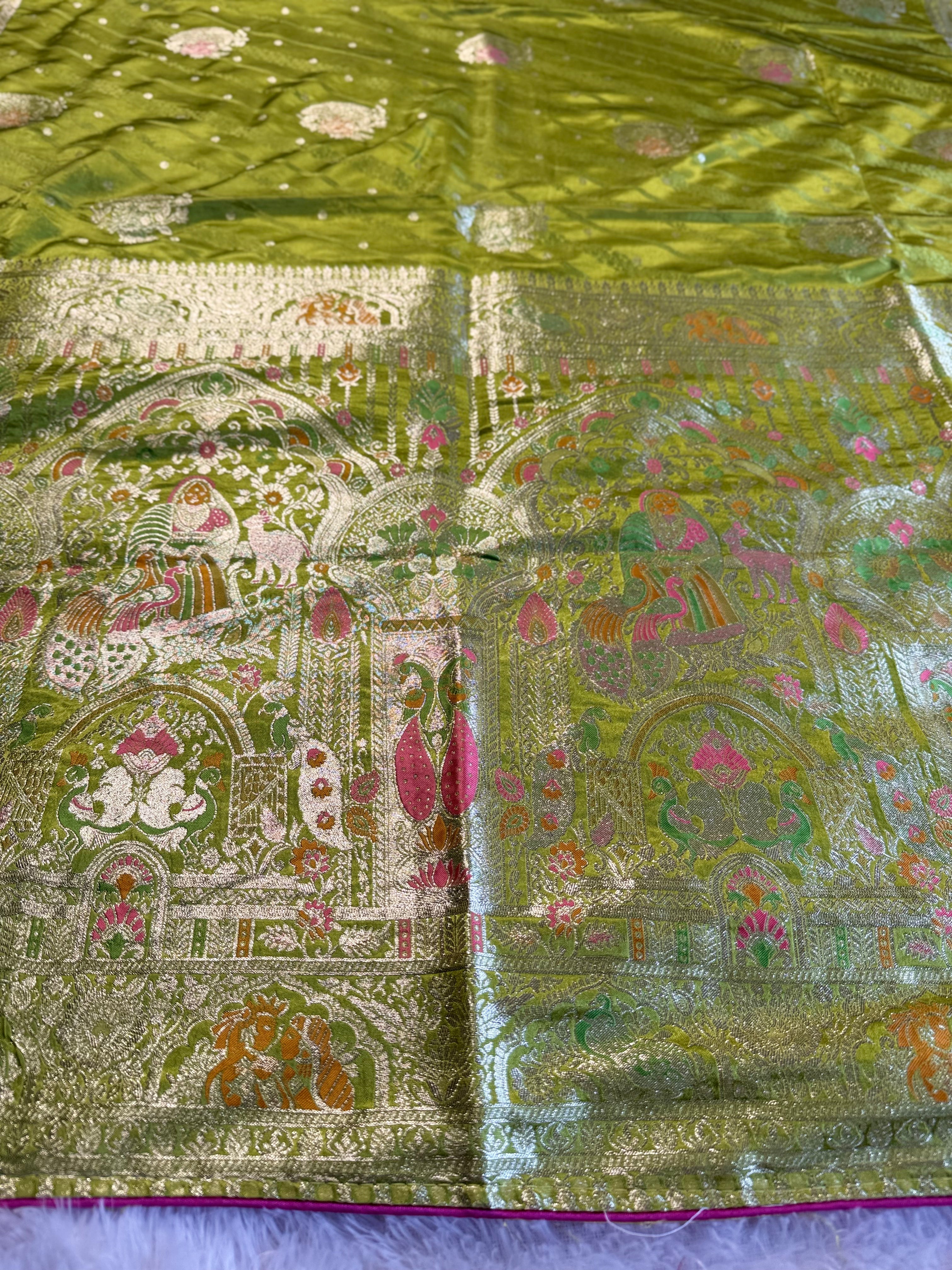 Ethnic Queen Designer Mahendi  Saree with Rich Pallu and Classic Cultural Grace