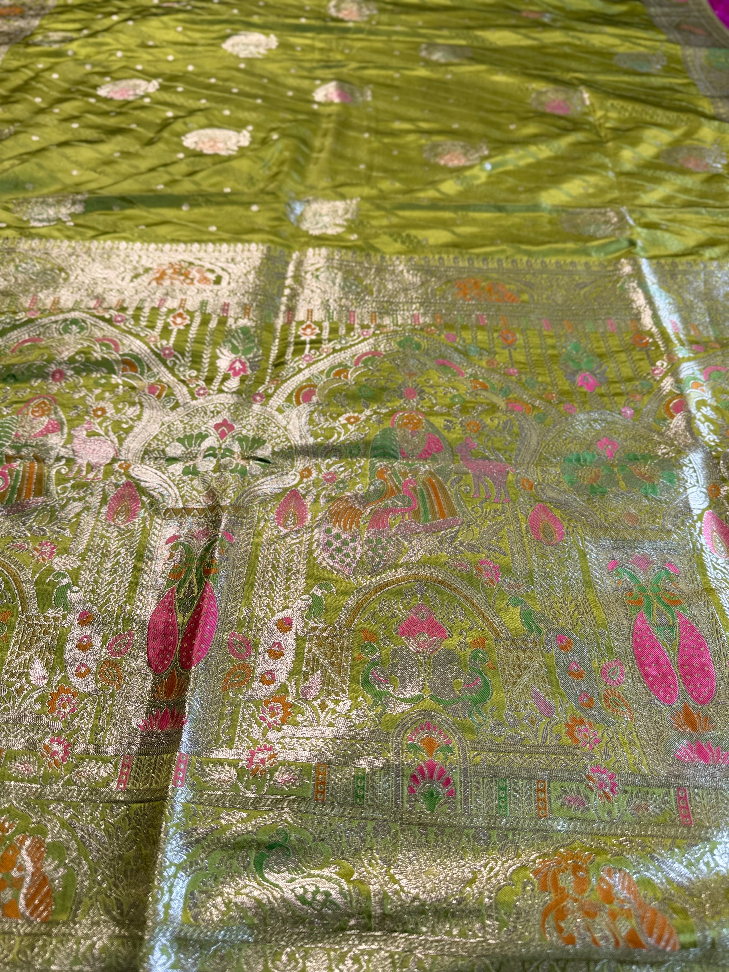 Ethnic Queen Designer Mahendi  Saree with Rich Pallu and Classic Cultural Grace