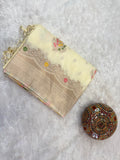 Pastel Yellow Festive Saree with Multicolor Floral Work and Elegant Pallu Tassels