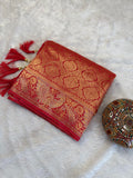 Red Festive Saree with Heavy Zari Work and Traditional Artistic Border