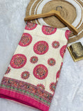 Ivory Elegance Rani Pink  Saree with Multicolor Mandala Prints