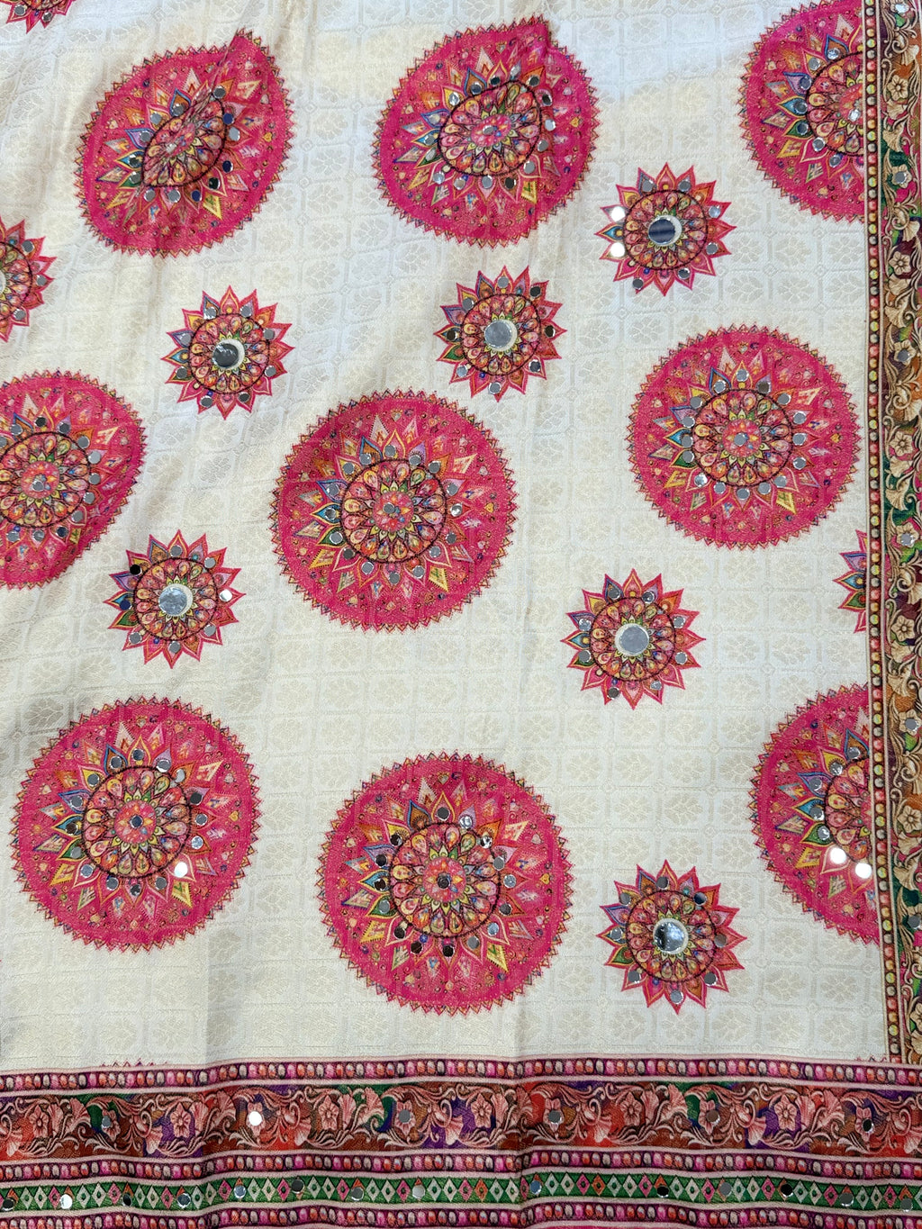 Ivory Elegance Saree with Multicolor Mandala Prints