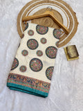 Ivory Elegance Light Rama Saree with Multicolor Mandala Prints