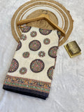 Ivory Elegance  Navy Saree with Multicolor Mandala Prints