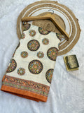 Ivory Elegance  Rust Orange Saree with Multicolor Mandala Prints