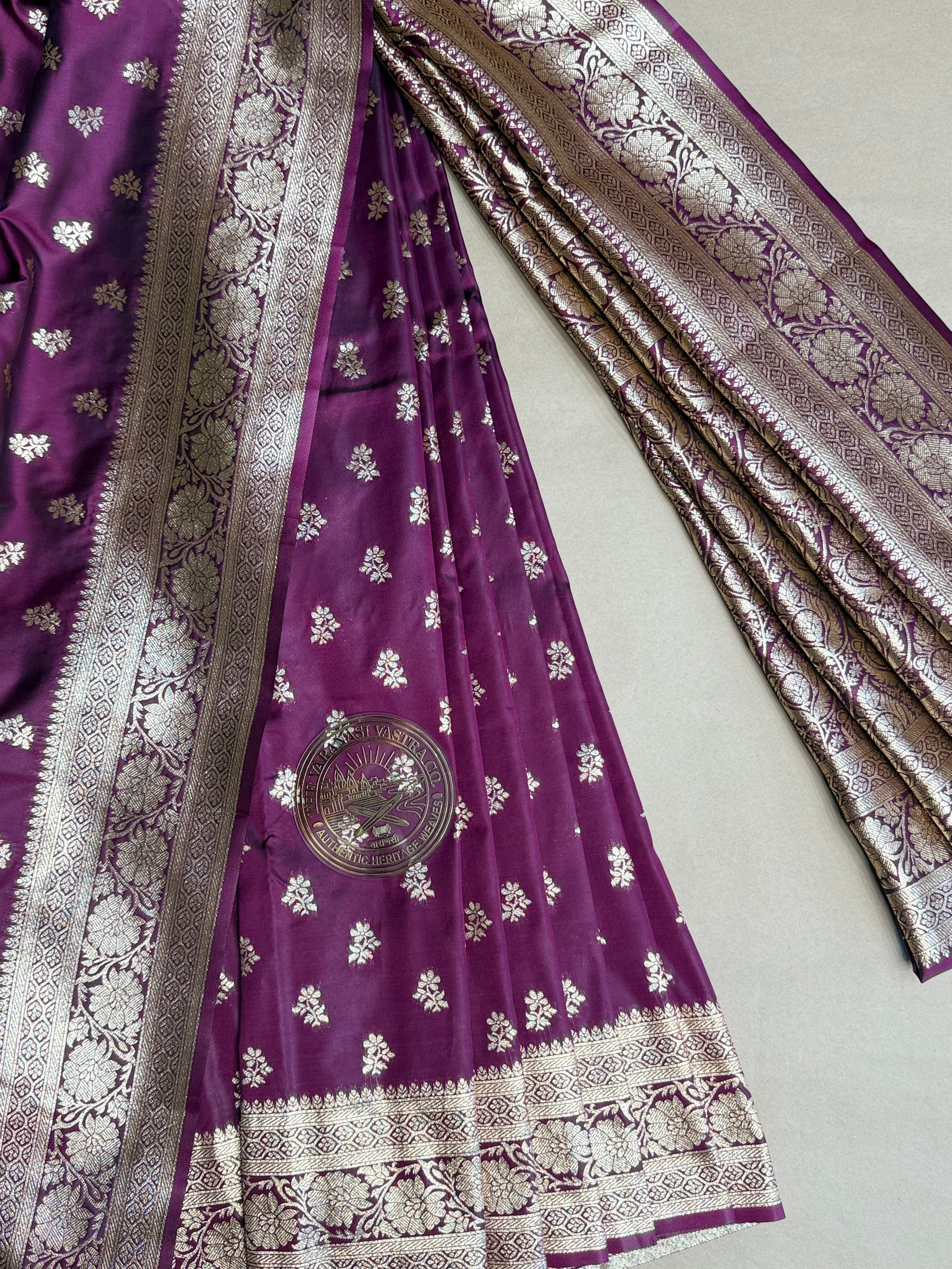 Deep Wine Banarasi Silk Saree with Classic Gold Zari Weave