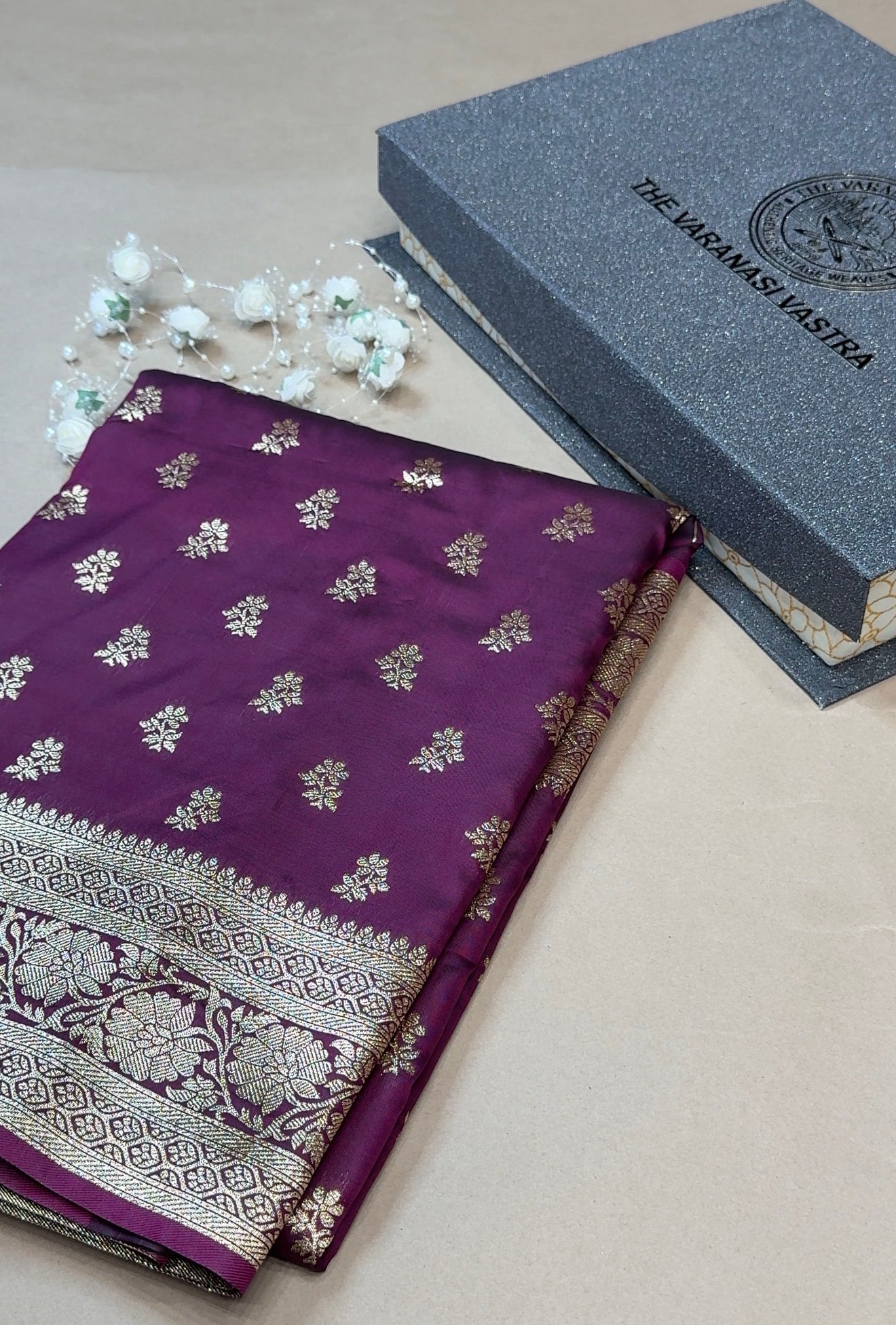 Deep Wine Banarasi Silk Saree with Classic Gold Zari Weave