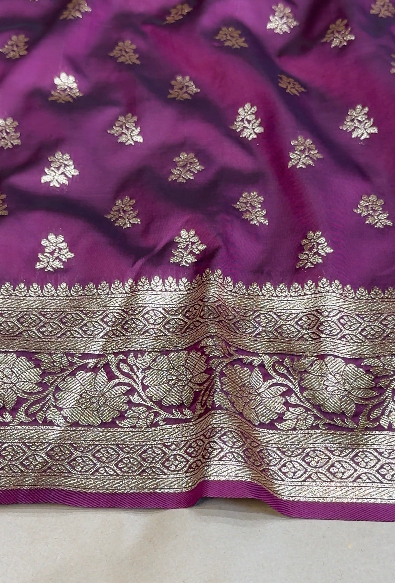 Deep Wine Banarasi Silk Saree with Classic Gold Zari Weave