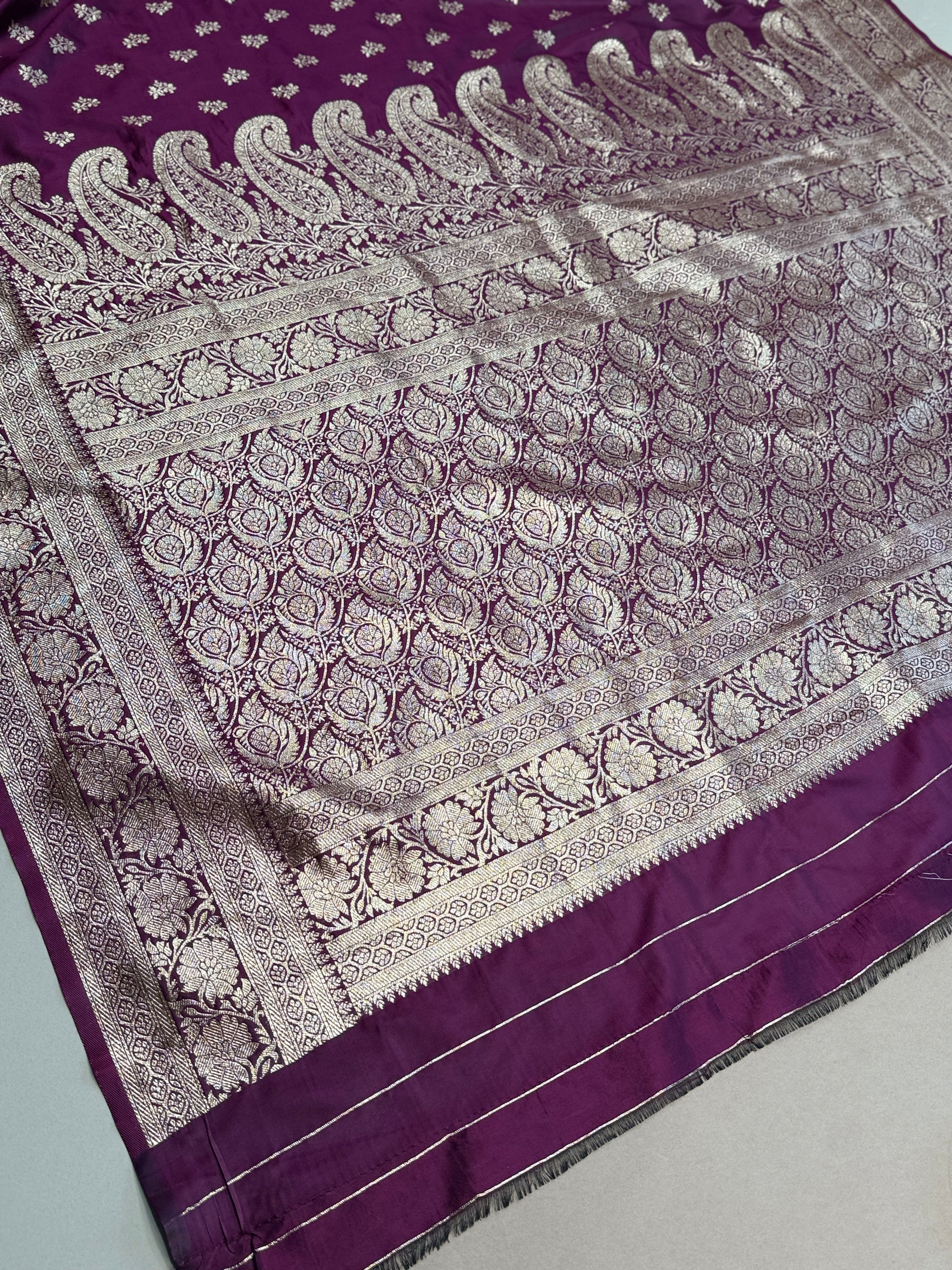 Deep Wine Banarasi Silk Saree with Classic Gold Zari Weave