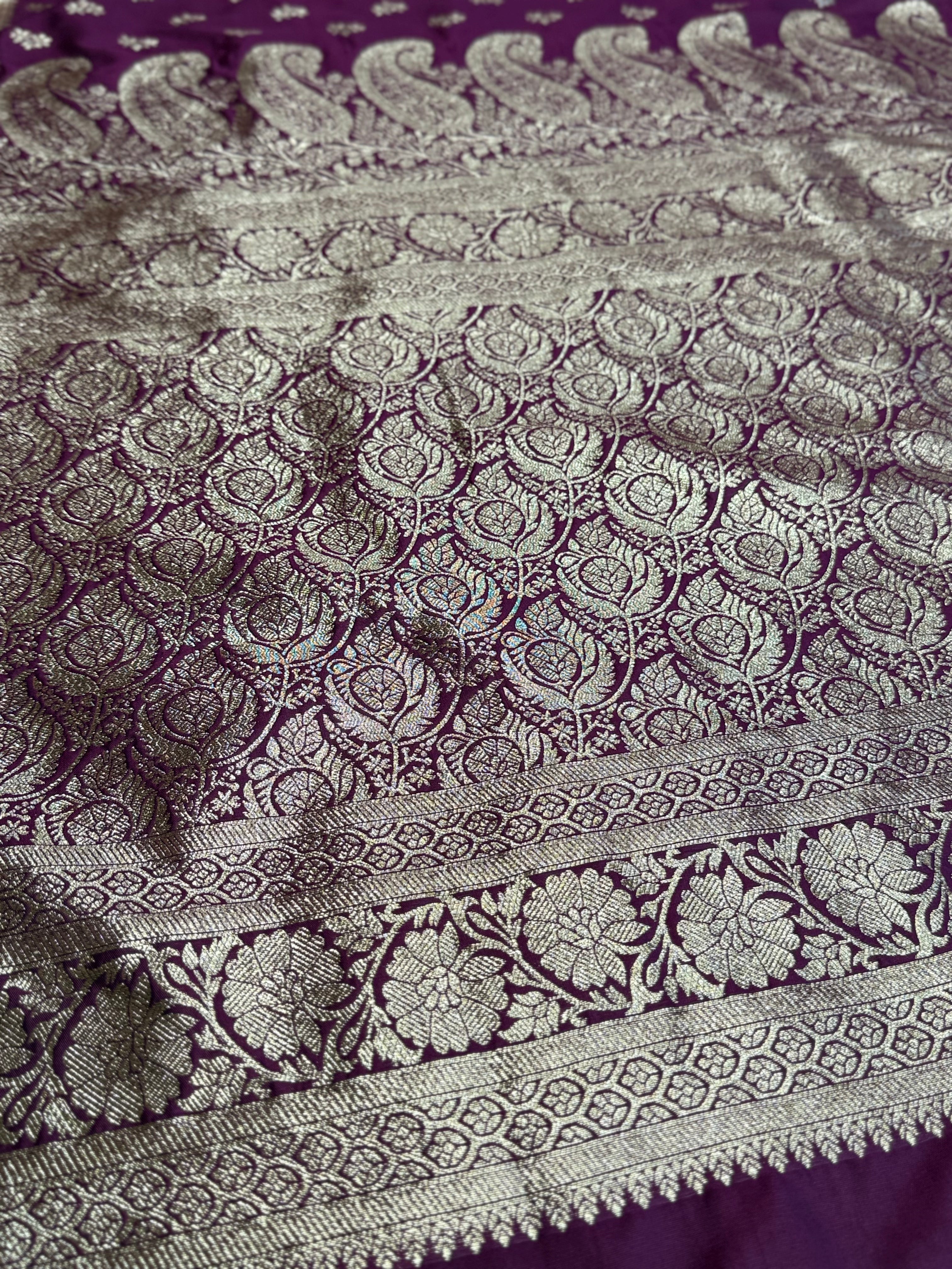 Deep Wine Banarasi Silk Saree with Classic Gold Zari Weave