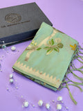 Luxury Mint Green Festive Saree with Intricate Gold Brocade Work