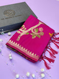 Luxury dark pink Festive Saree with Intricate Gold Brocade Work