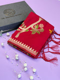 Luxury Red Festive Saree with Intricate Gold Brocade Work