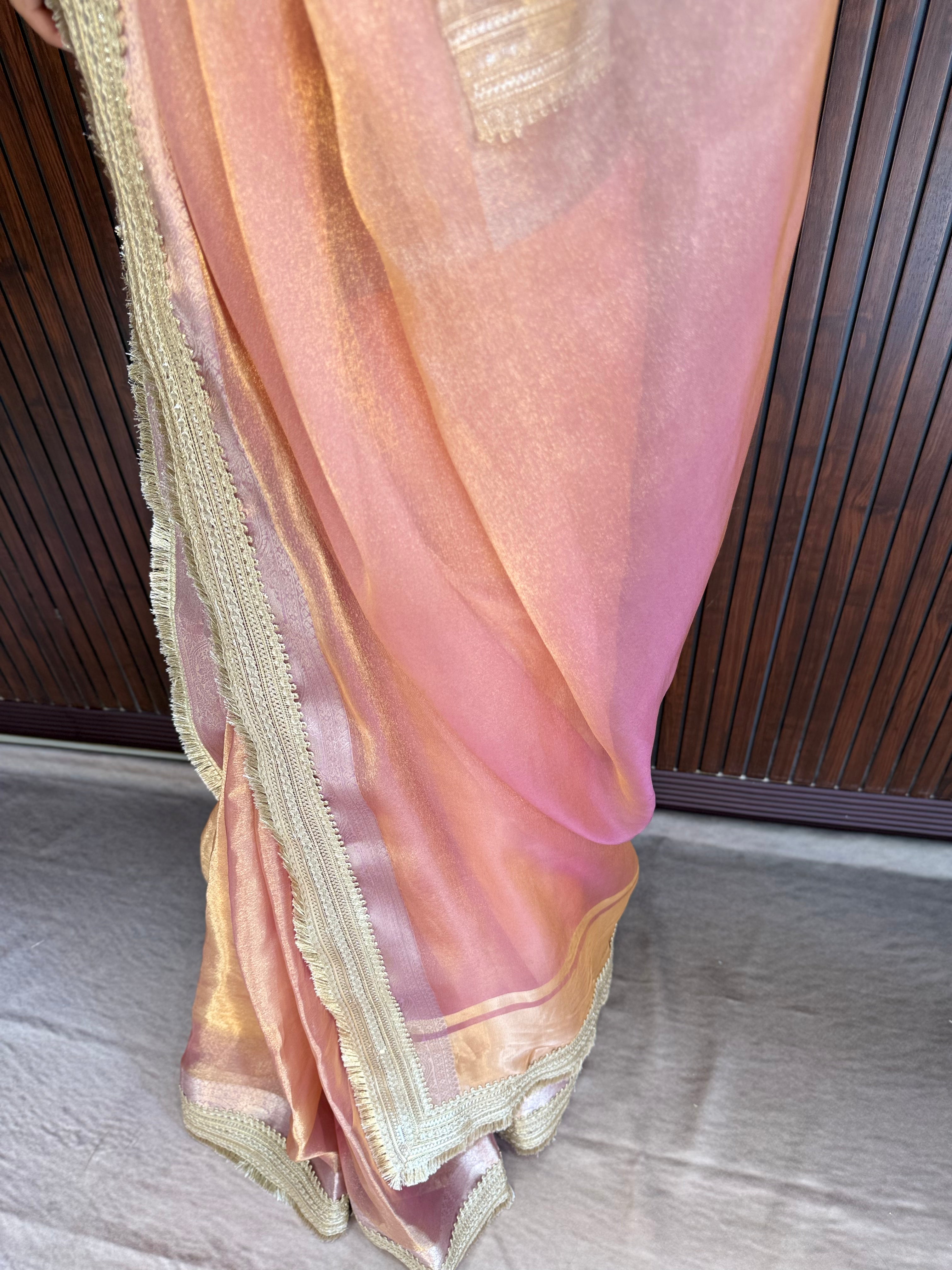 Suvarna - Luminous Tissue Saree with Designer Blouse