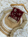 Graceful White Organza Saree with Red Designer Blouse & Zari Embroidery