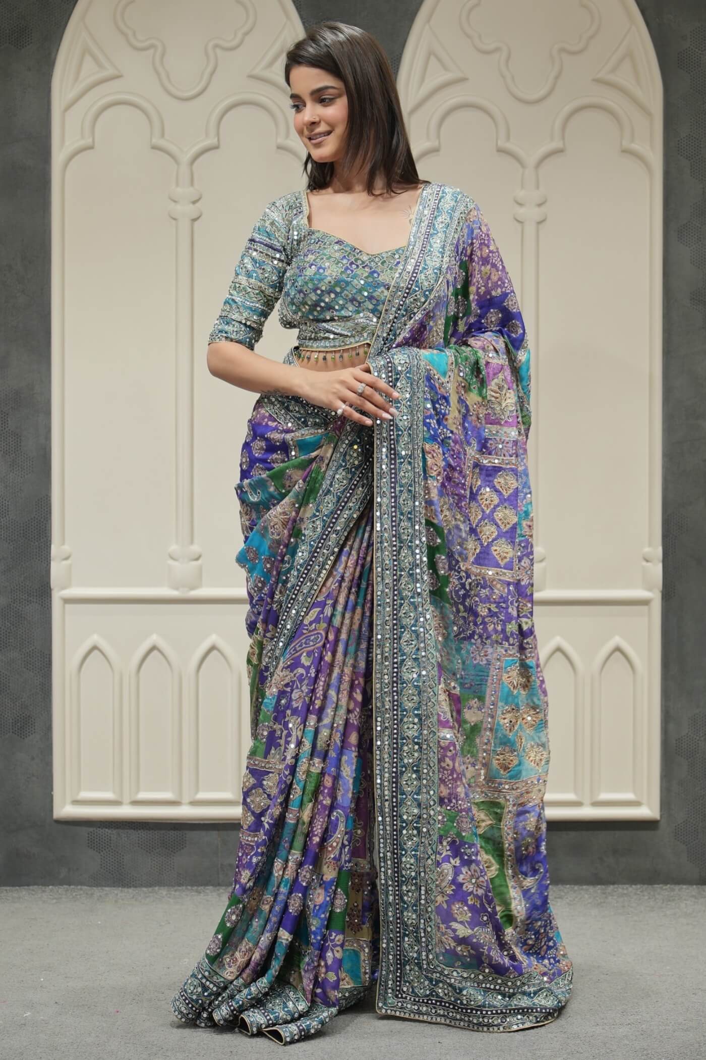 Preferable Multicolor Chinon Silk Printed Mirror Work Saree