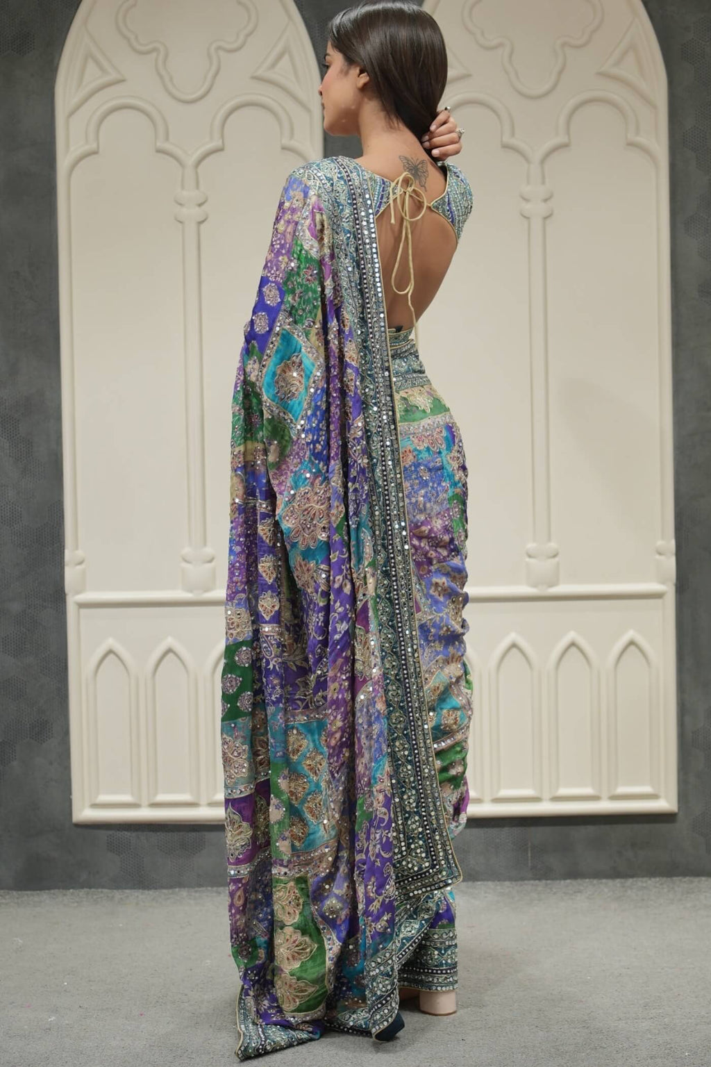 Preferable Multicolor Chinon Silk Printed Mirror Work Saree