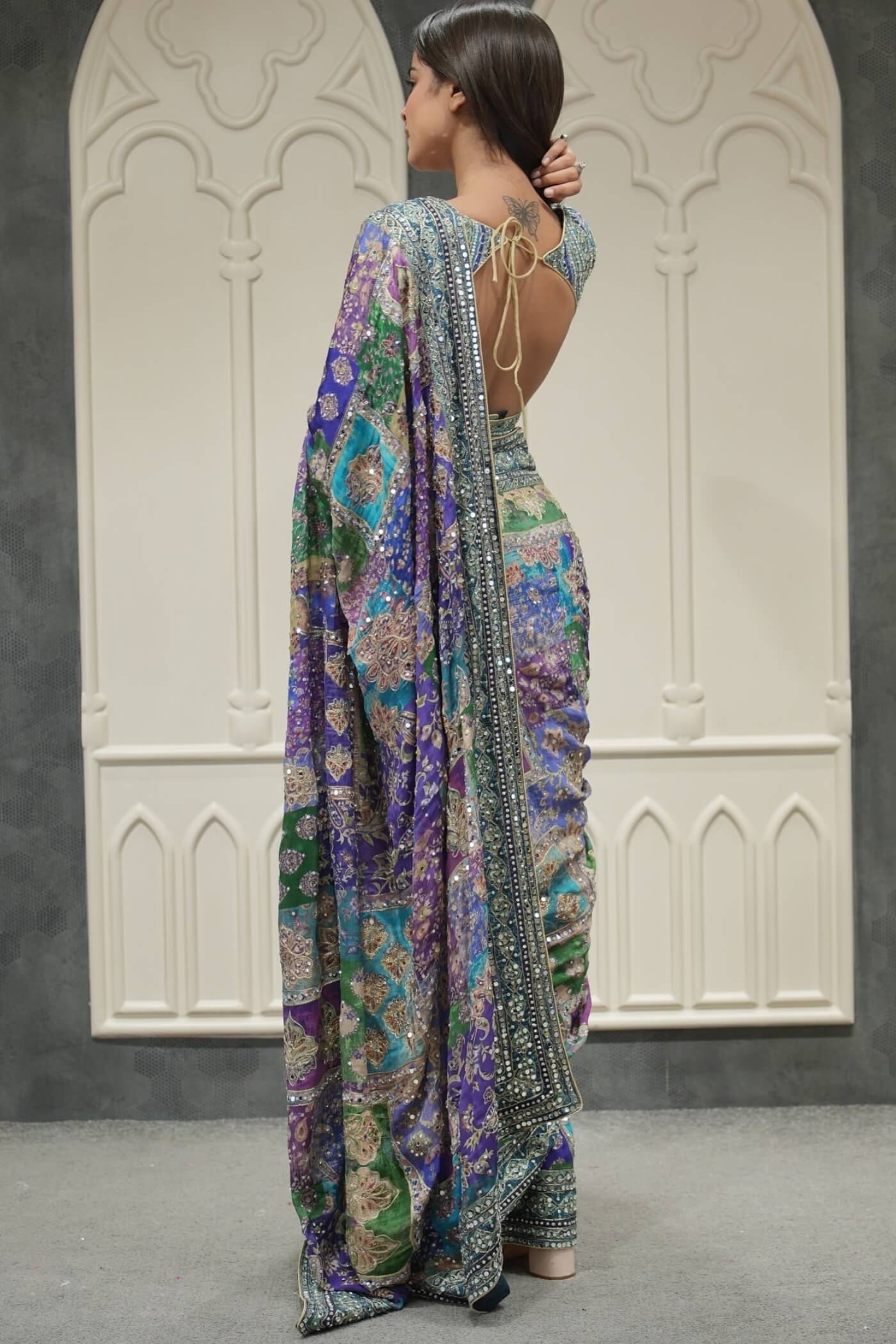 Preferable Multicolor Chinon Silk Printed Mirror Work Saree