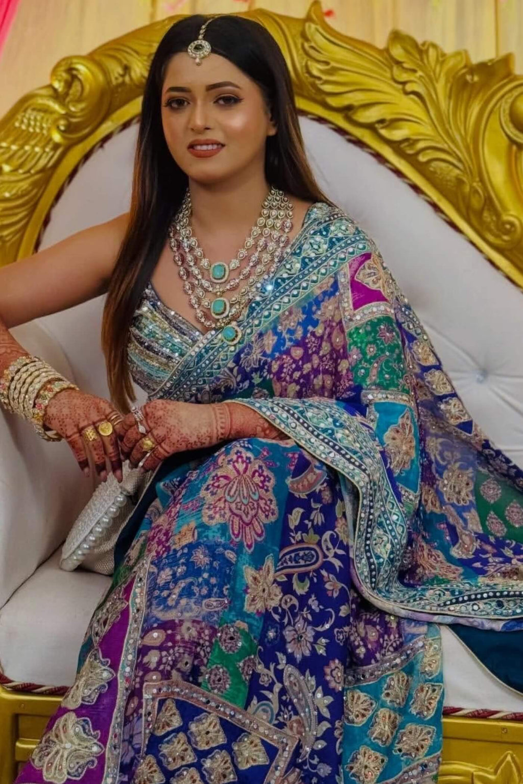 Preferable Multicolor Chinon Silk Printed Mirror Work Saree
