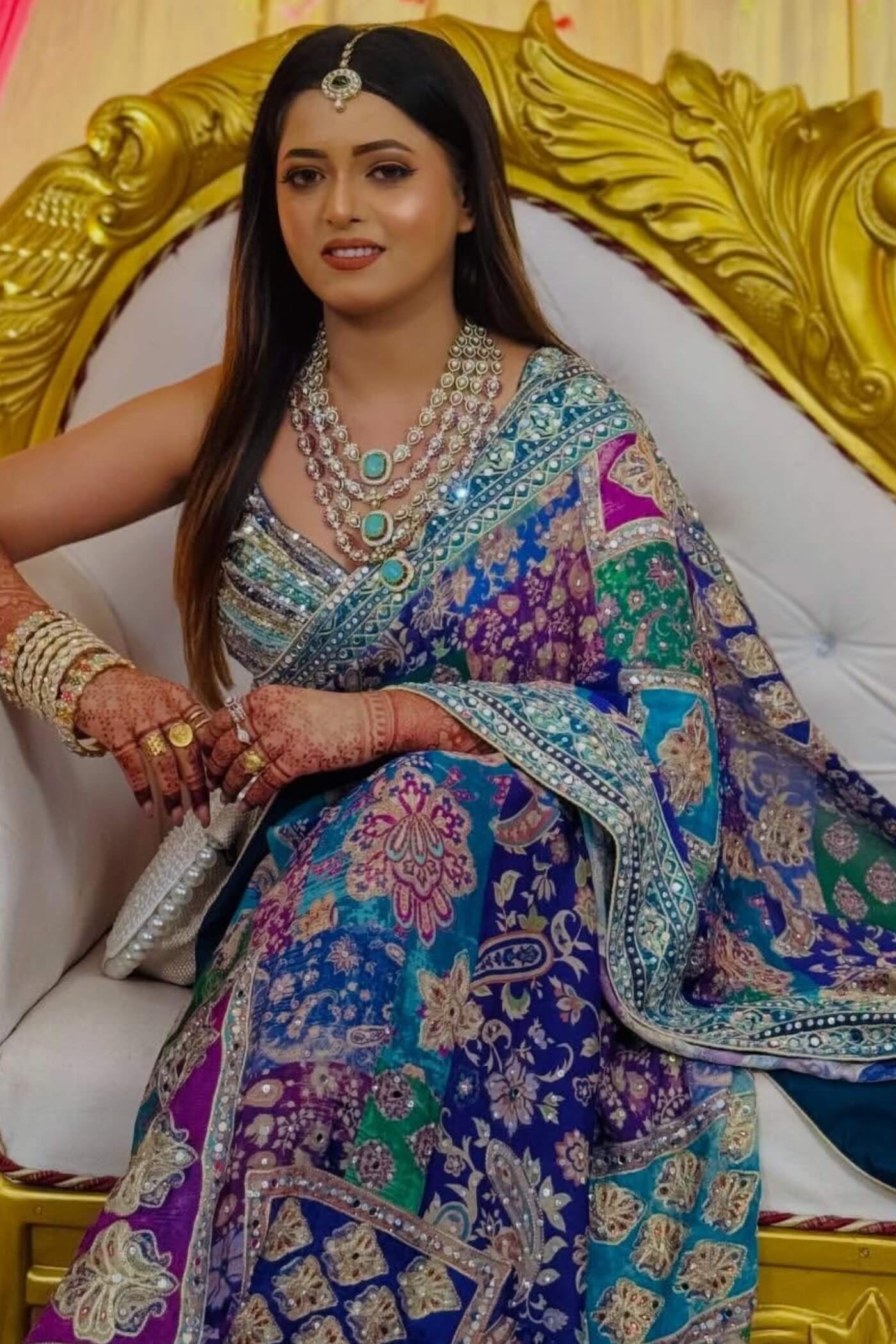 Preferable Multicolor Chinon Silk Printed Mirror Work Saree
