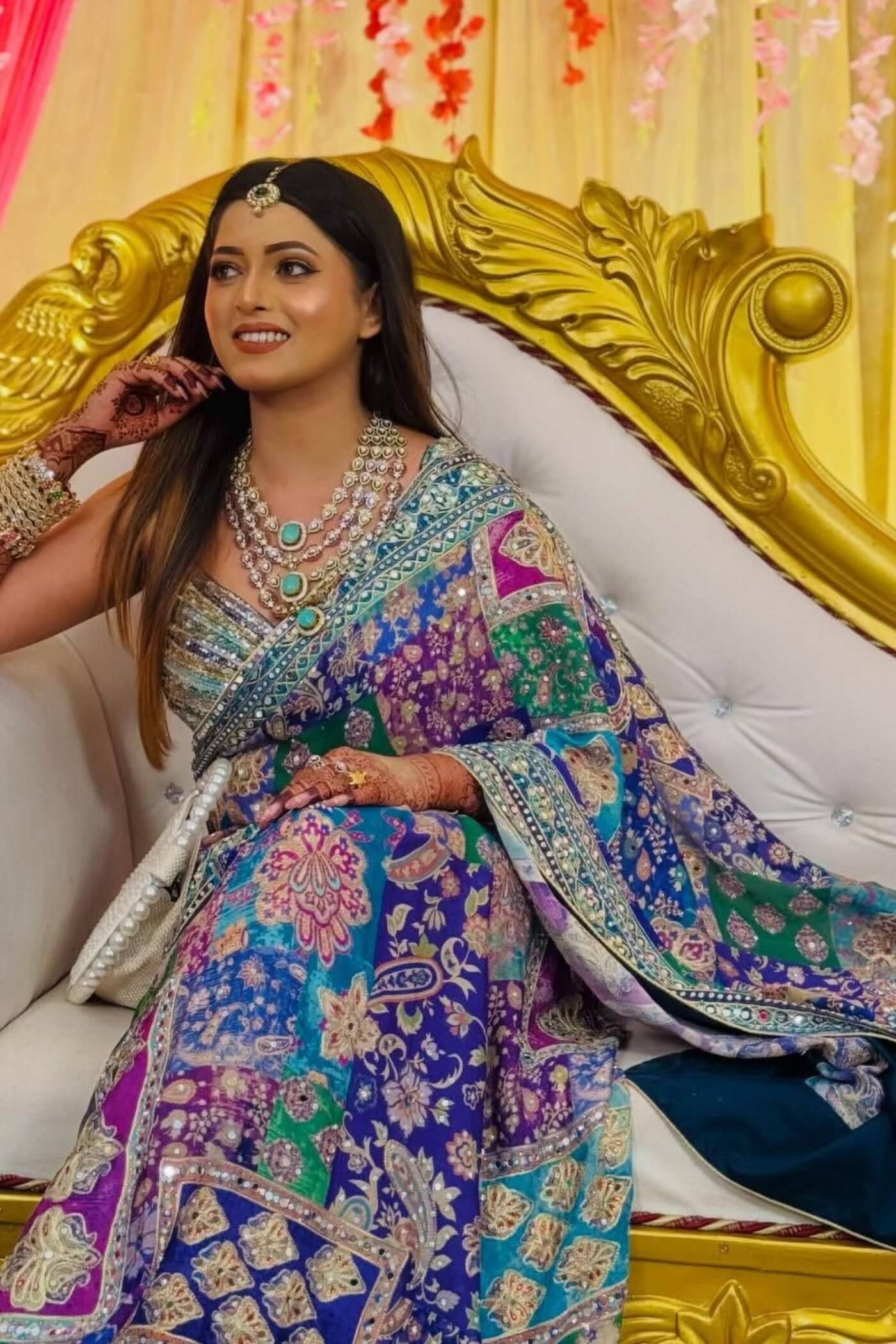 Preferable Multicolor Chinon Silk Printed Mirror Work Saree