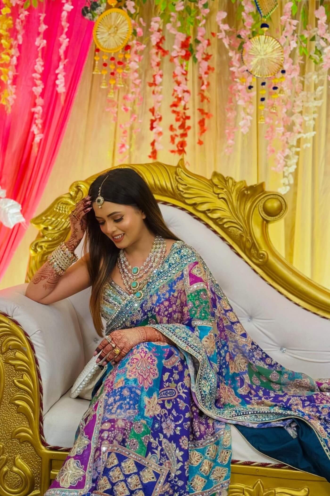 Preferable Multicolor Chinon Silk Printed Mirror Work Saree