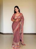 Tantalizing Multicolor Chinon Silk Printed Mirror Work Saree