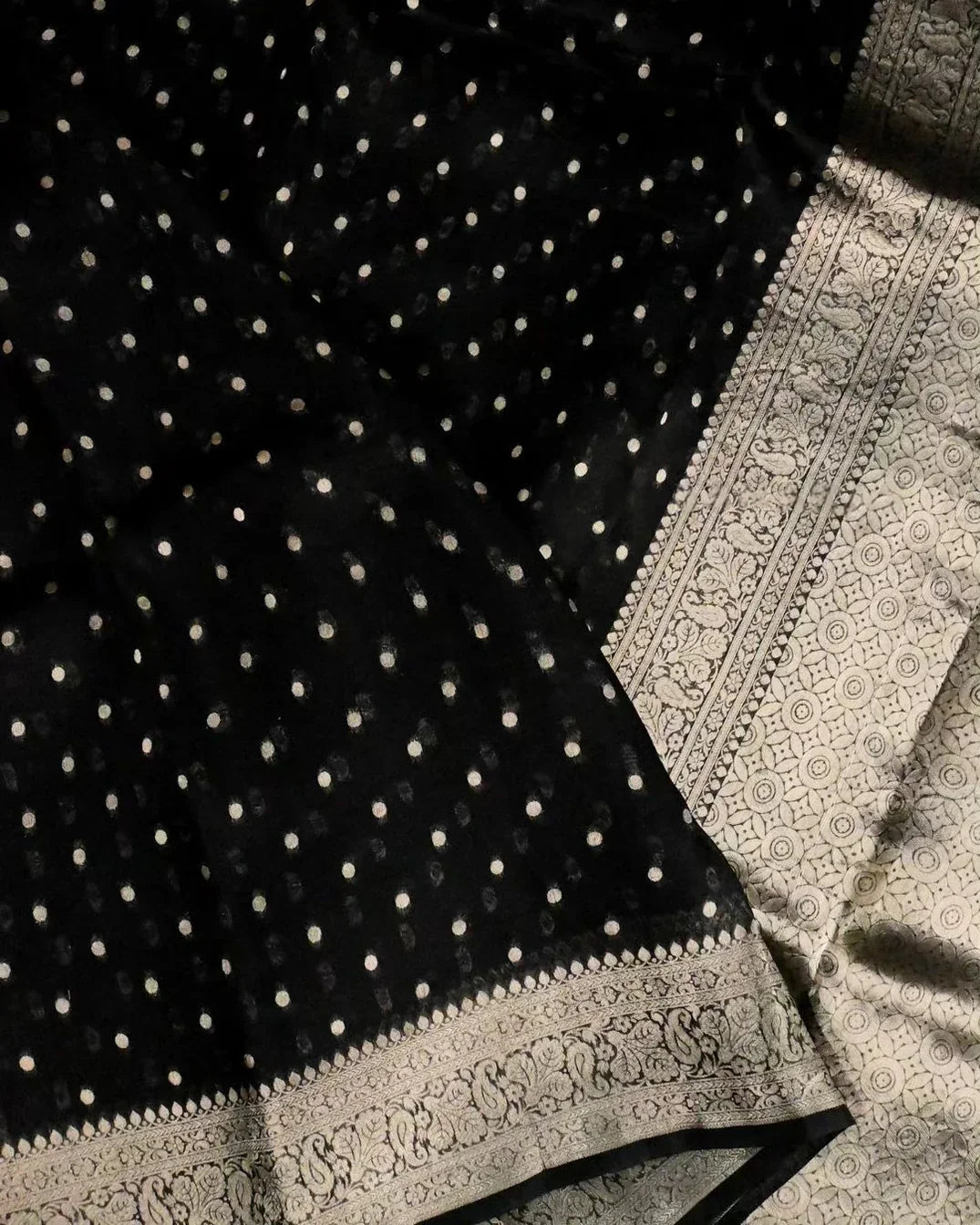 Black Pure Kora Banarasi Handloom Saree - Reshmi Kora