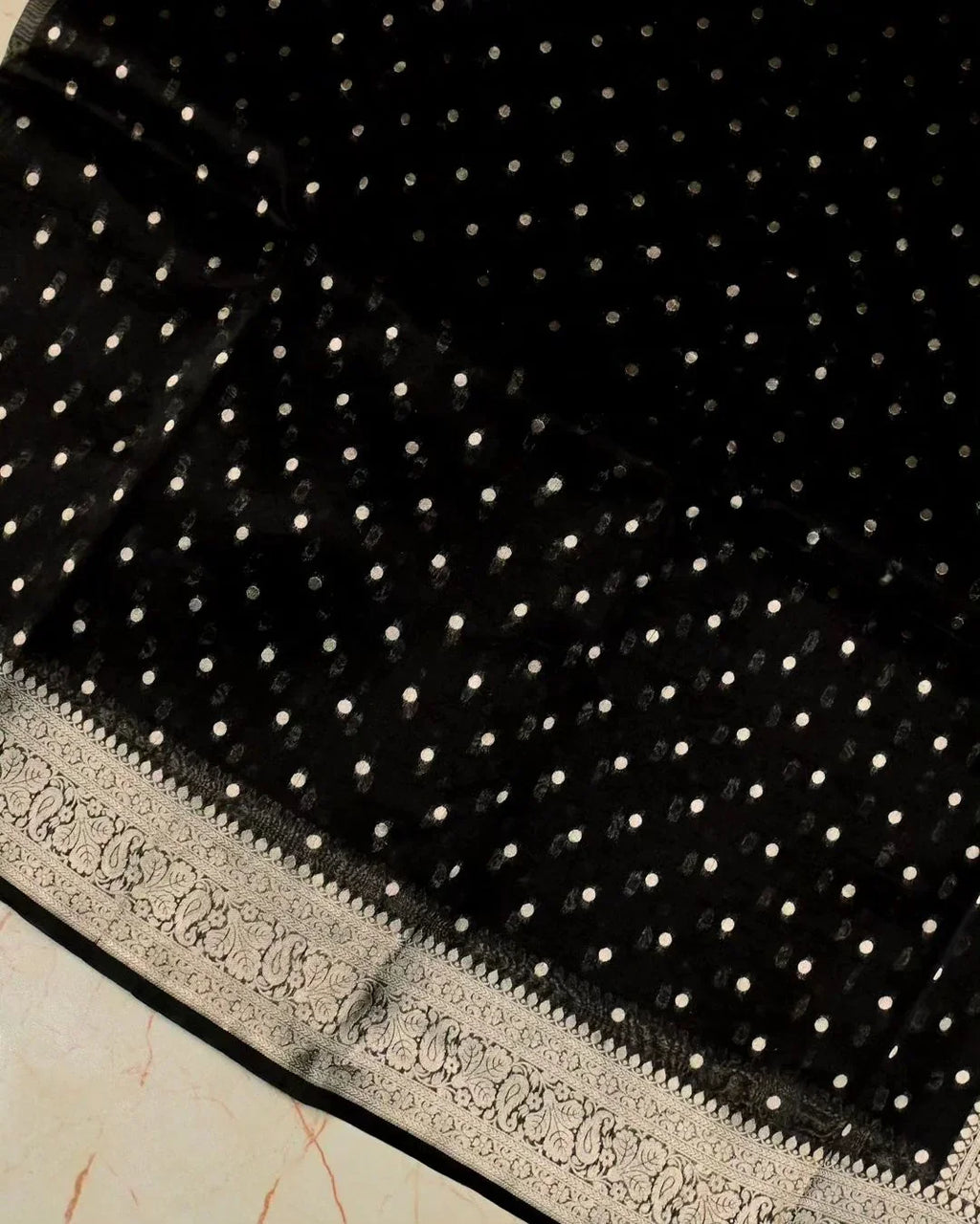 Black Pure Kora Banarasi Handloom Saree - Reshmi Kora