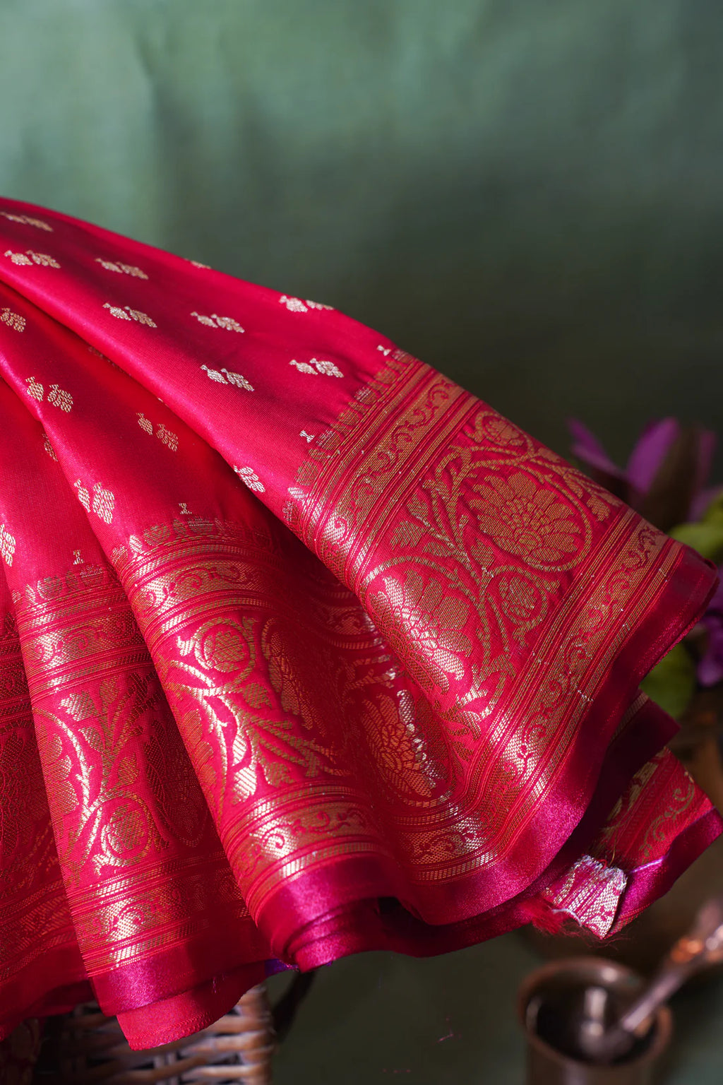 Rani Pink Banarasi Upada Satin Silk Saree