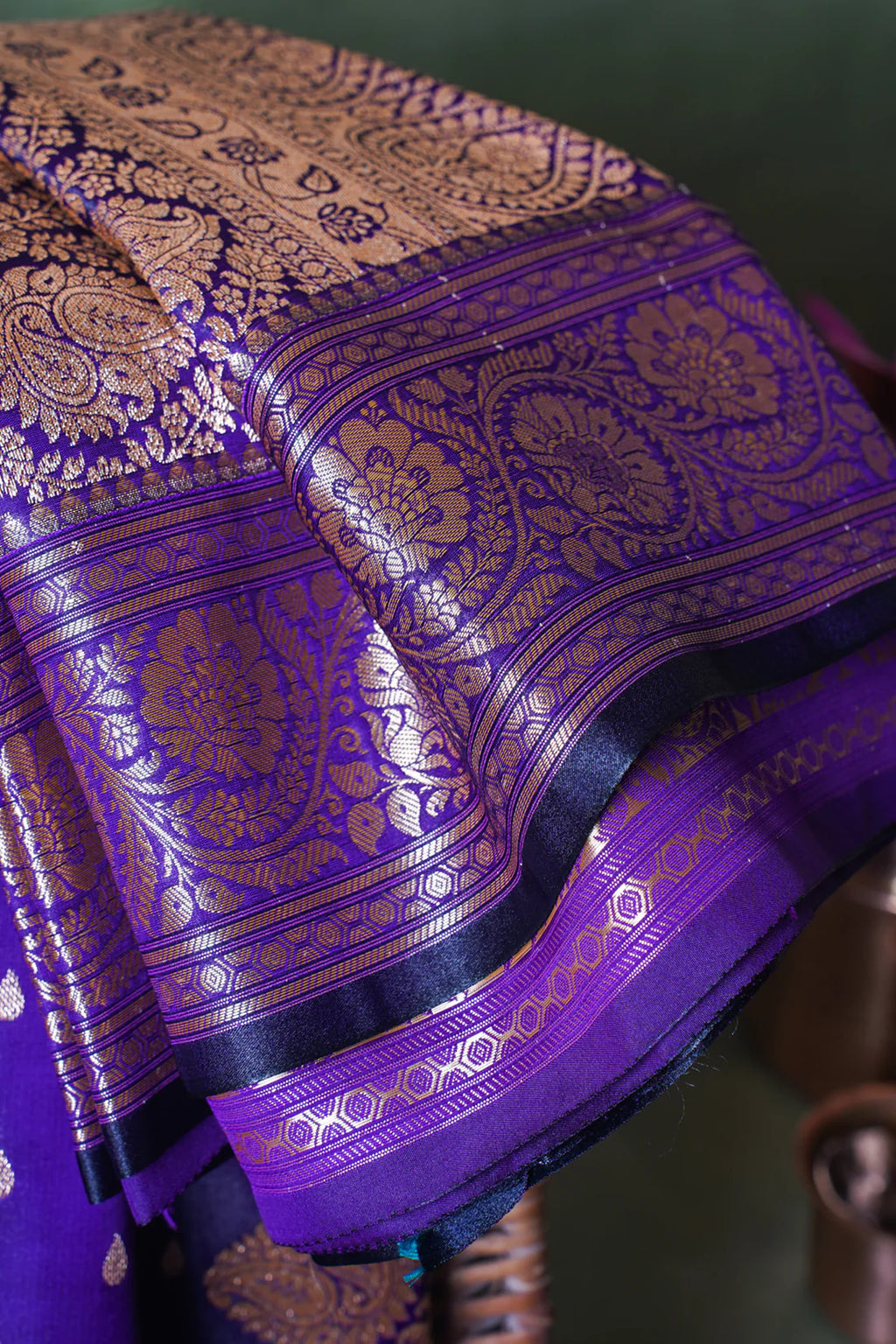Royal Purple Banarasi Upada Satin Silk buti Saree