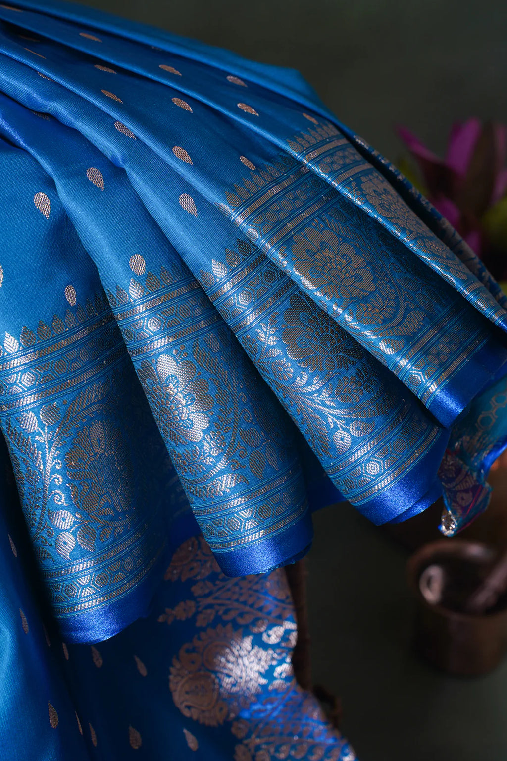 Royal Blue Banarasi Upada Satin Silk Buti Saree