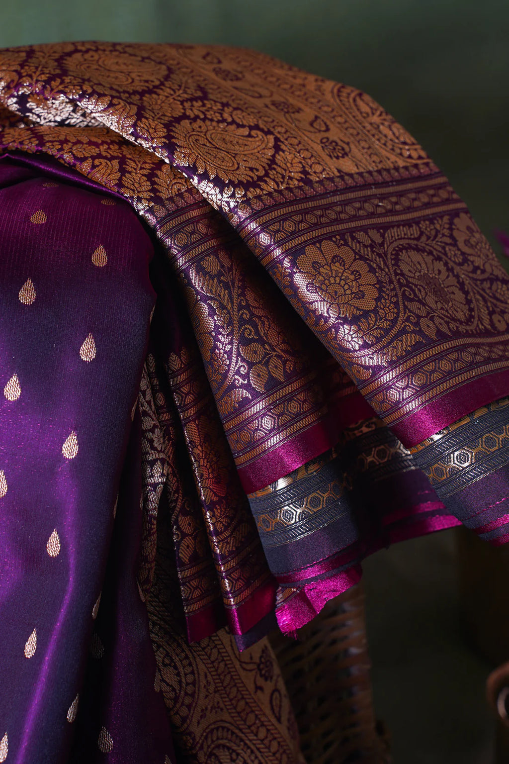 Plum Purple Banarasi Upada Satin Silk Buti Saree