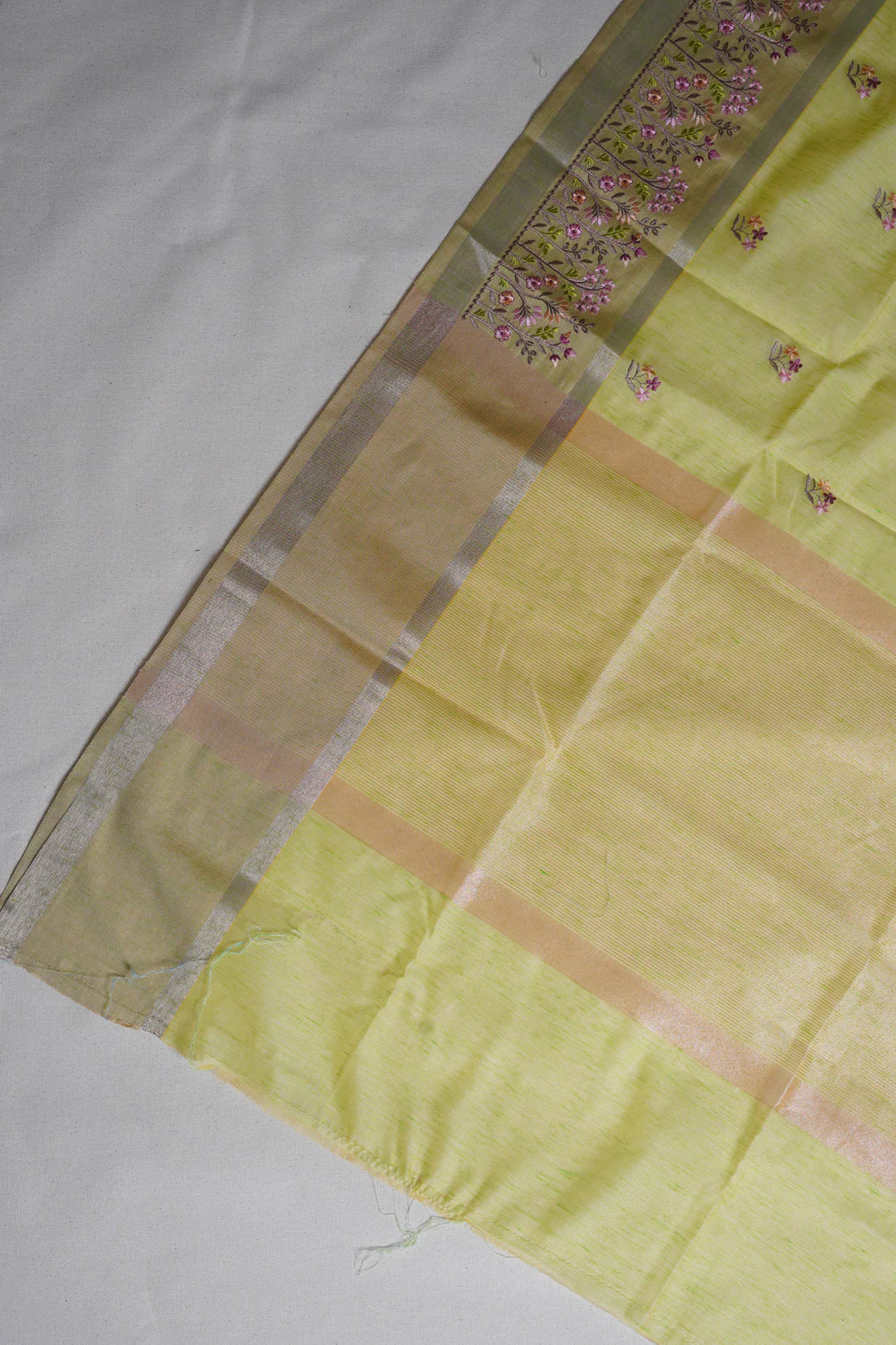 Light Green Linen Embroidery Saree