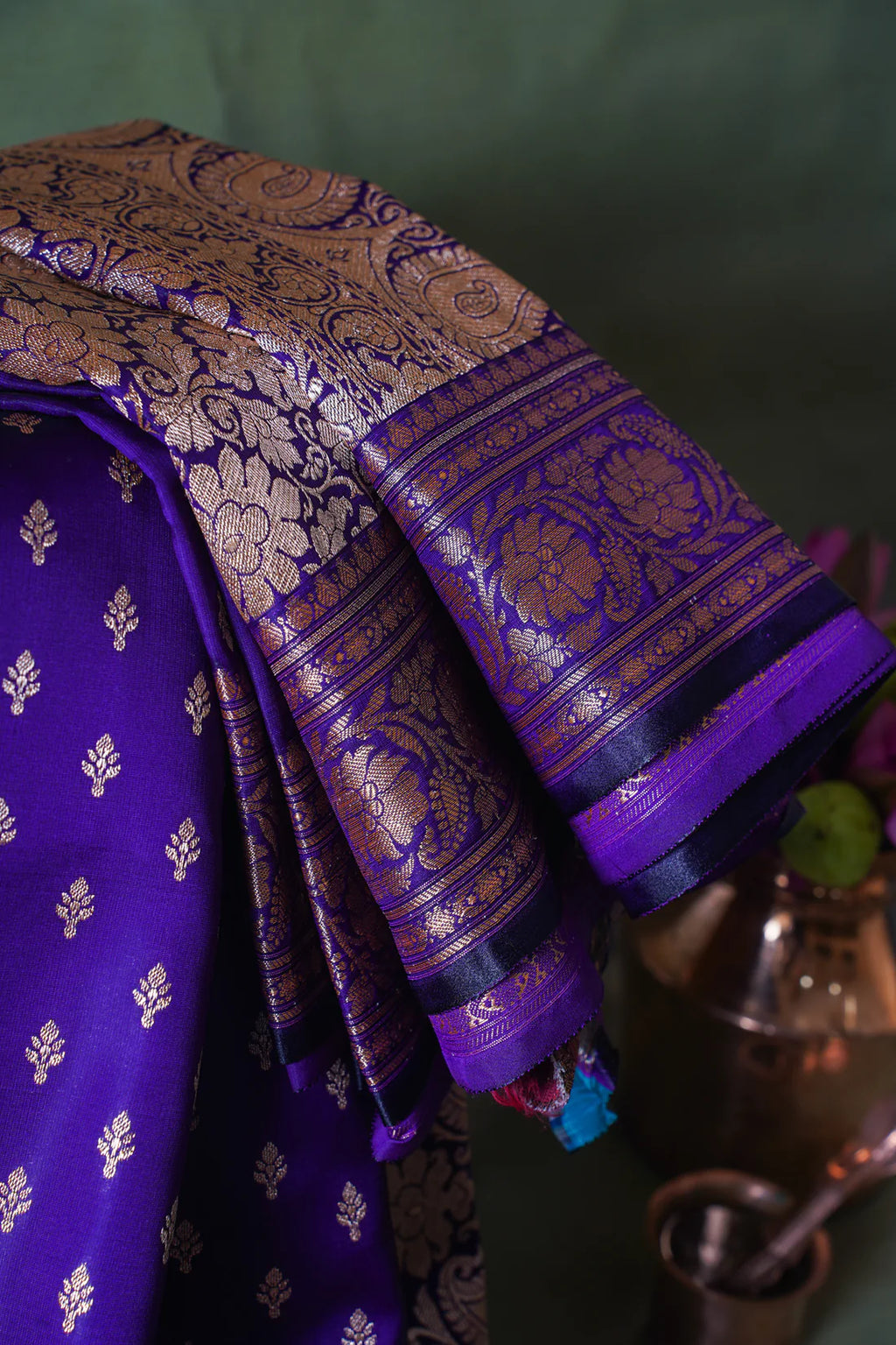 Royal Purple Banarasi Upada Satin Silk Buti Saree