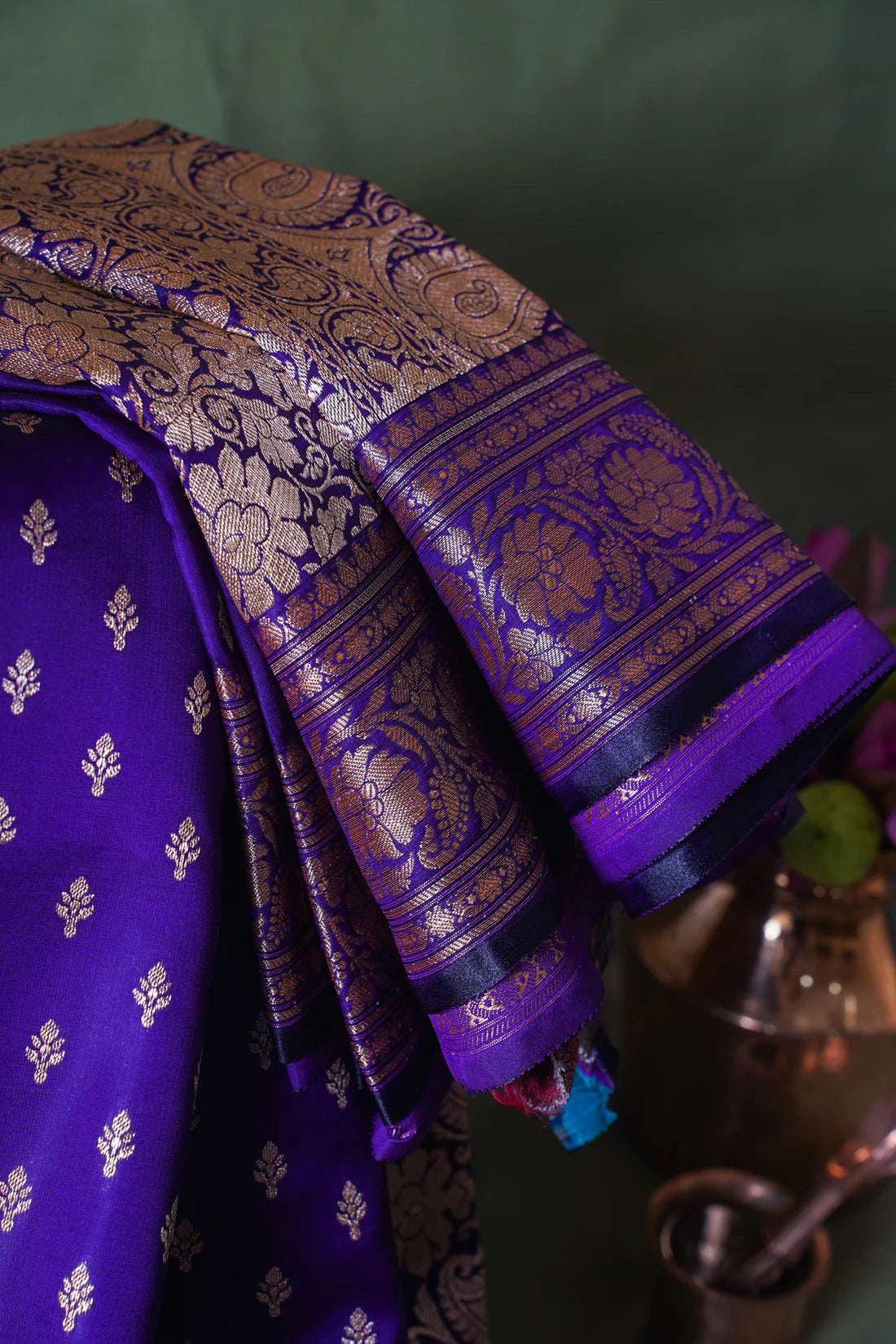 Royal Purple Banarasi Upada Satin Silk Buti Saree