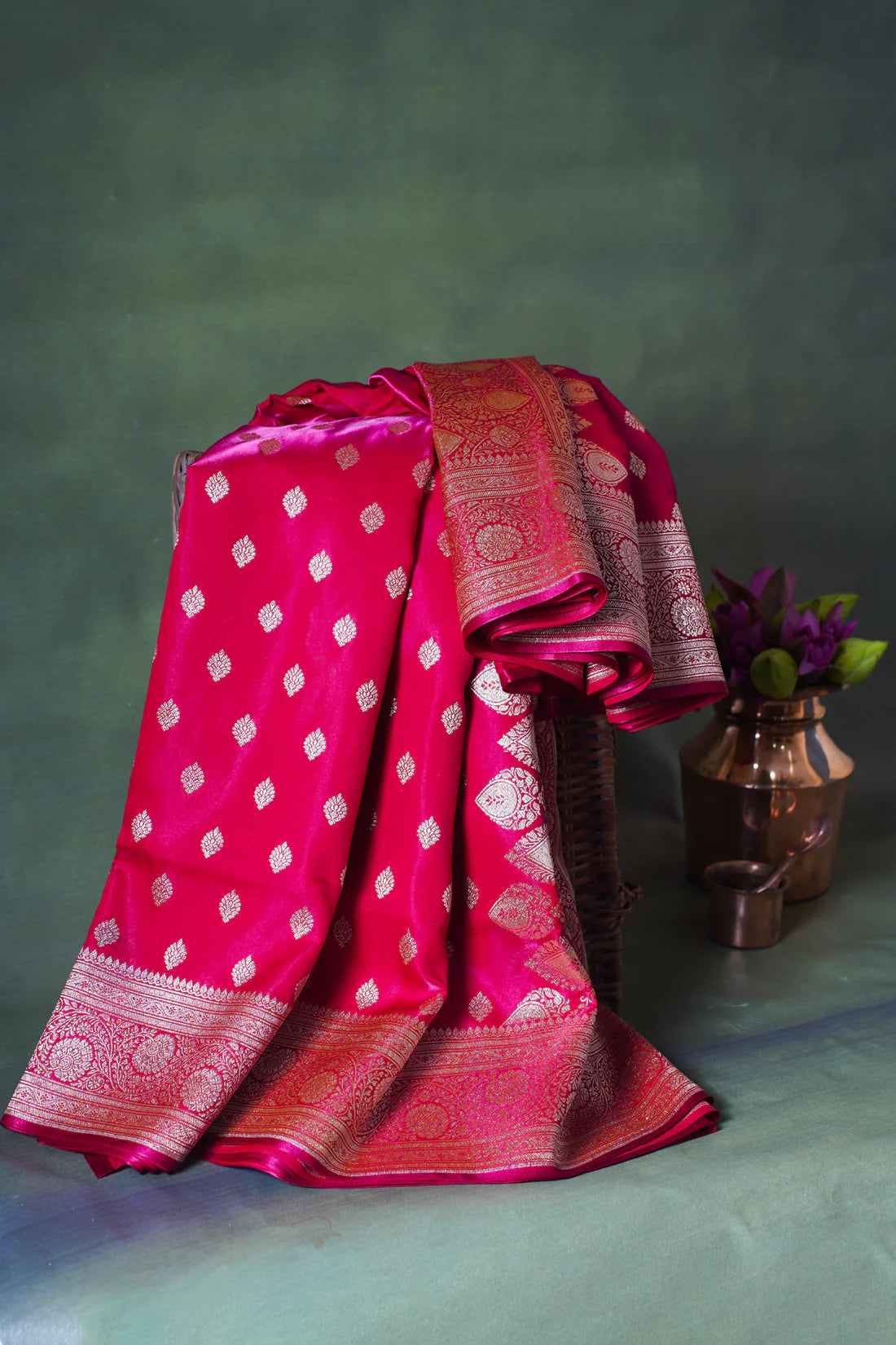 Rani Pink Banarasi Upada Satin Silk Saree