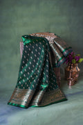 Deep Bottle Green Banarasi Upada Satin Silk Buti Saree