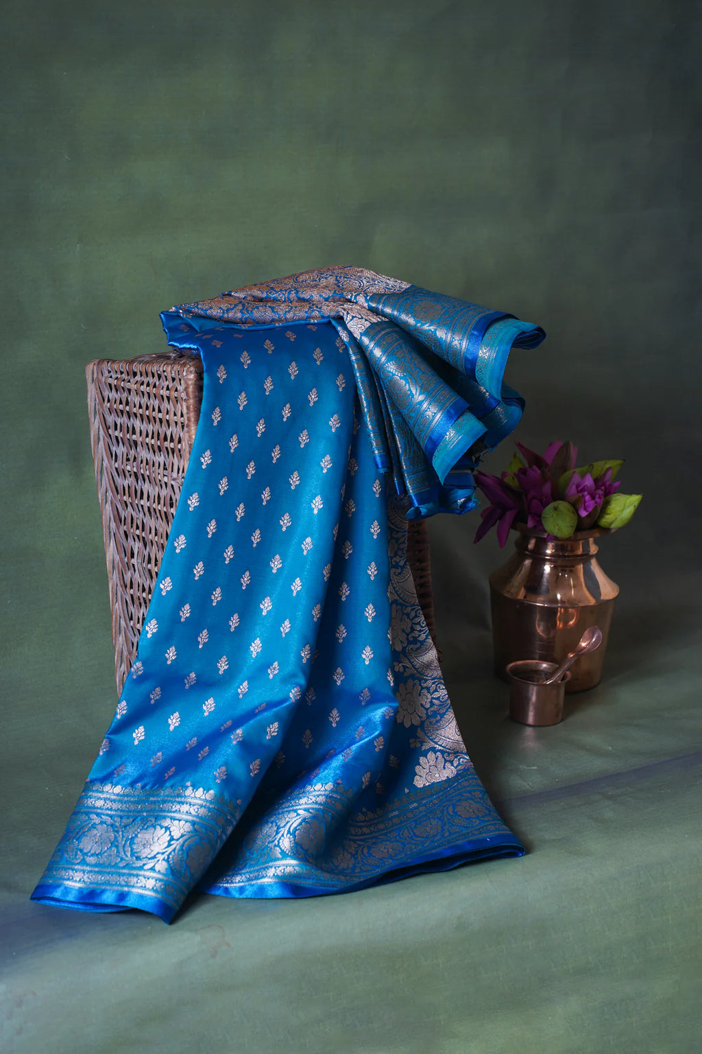 Sky Blue Banarasi Upada Satin Silk Buti Saree