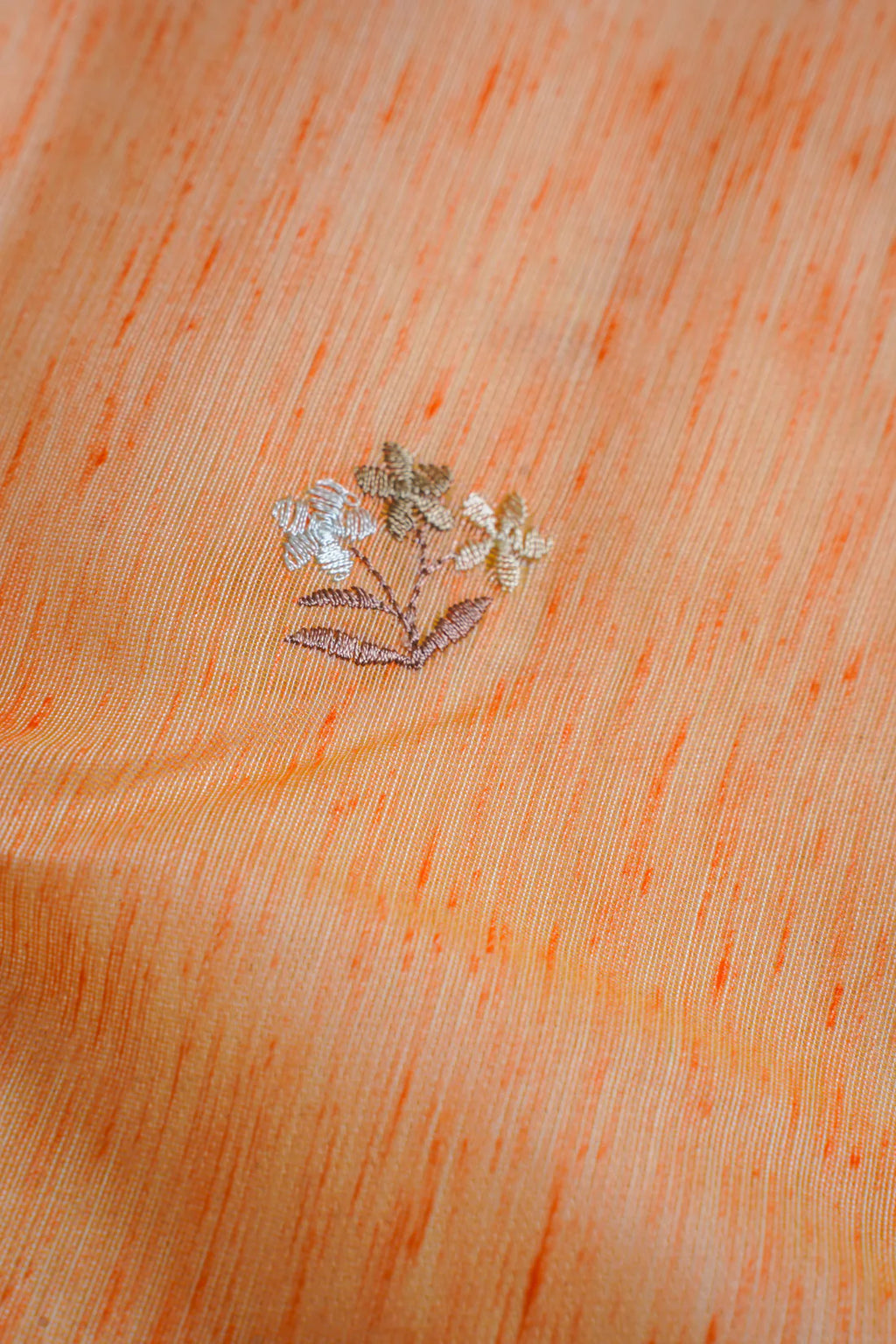 Bright Orange Linen Embroidery Saree