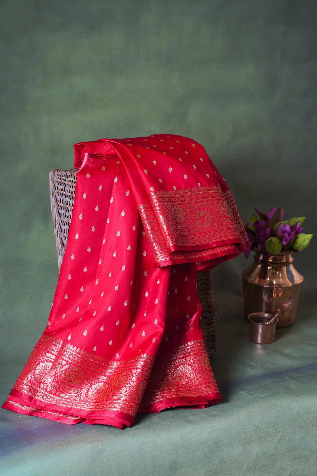 Crimson Red Banarasi Upada Satin Silk Buti Saree