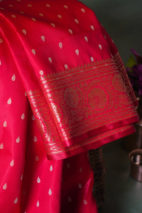 Crimson Red Banarasi Upada Satin Silk Buti Saree