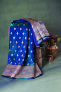 Peacock Blue Banarasi Upada Satin Silk Saree