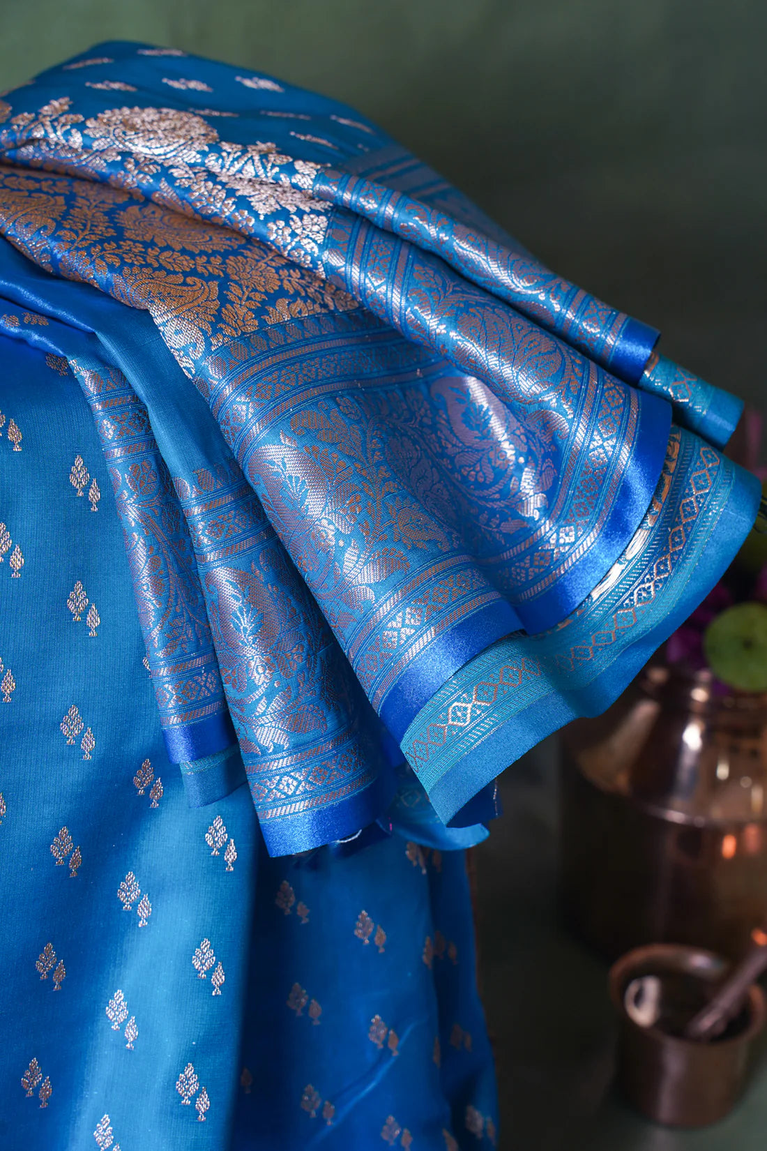 Sky Blue Banarasi Upada Satin Silk Buti Saree