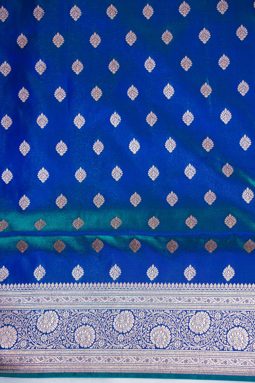 Peacock Blue Banarasi Upada Satin Silk Saree