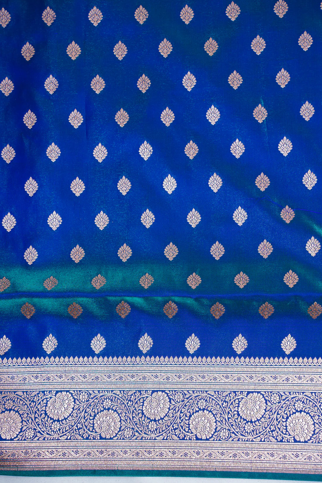 Peacock Blue Banarasi Upada Satin Silk Saree