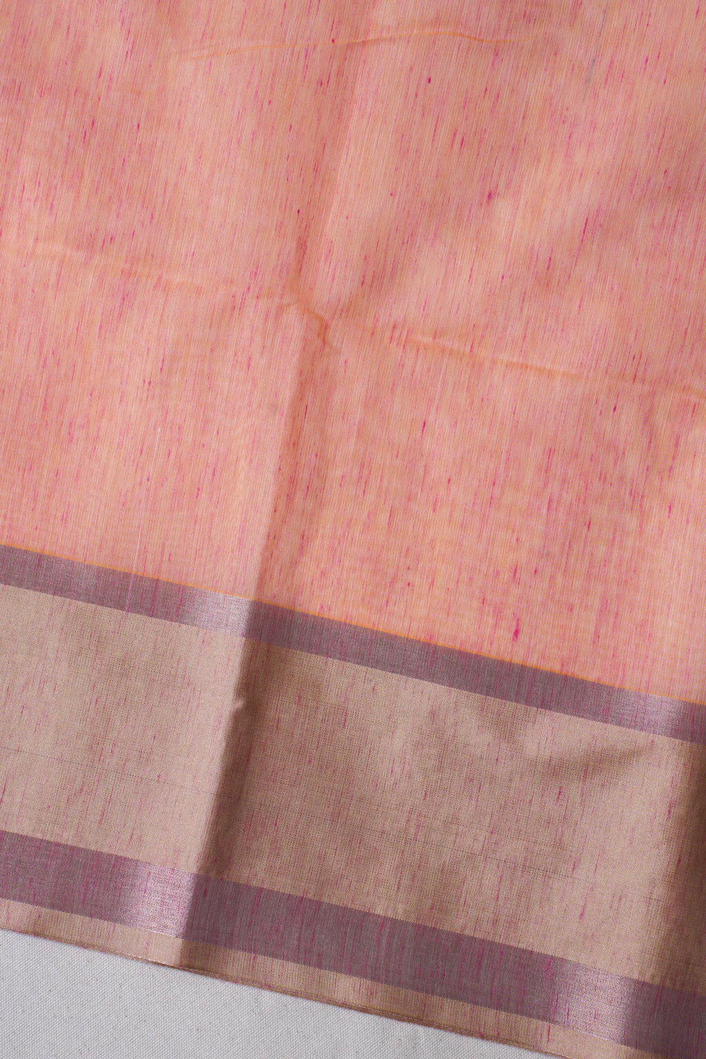 Peach-Pink Linen Embroidery Saree