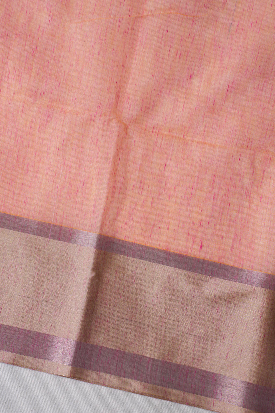 Peach-Pink Linen Embroidery Saree