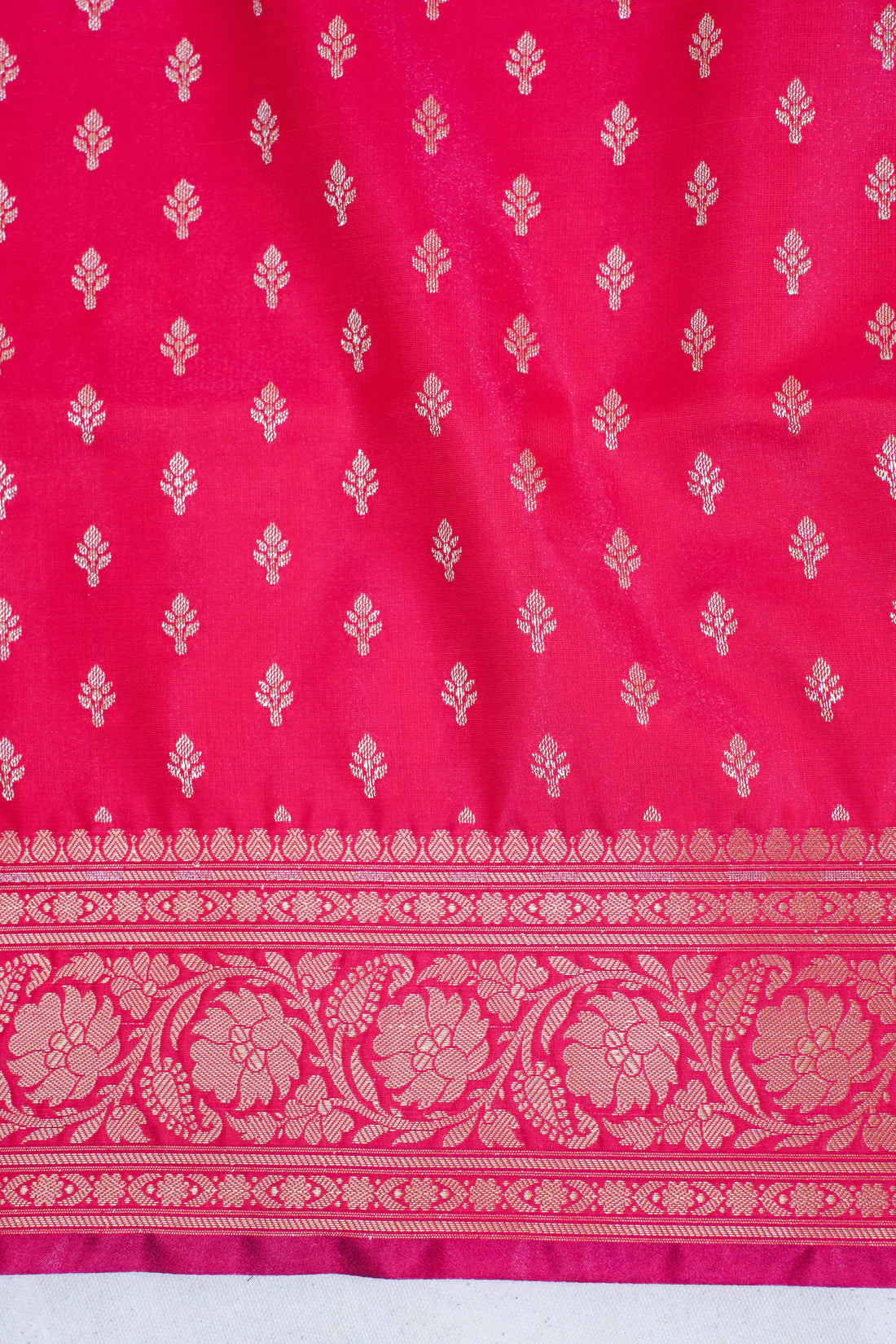 Crimson Pink Pure Banarasi Upada Satin Silk Buti Saree